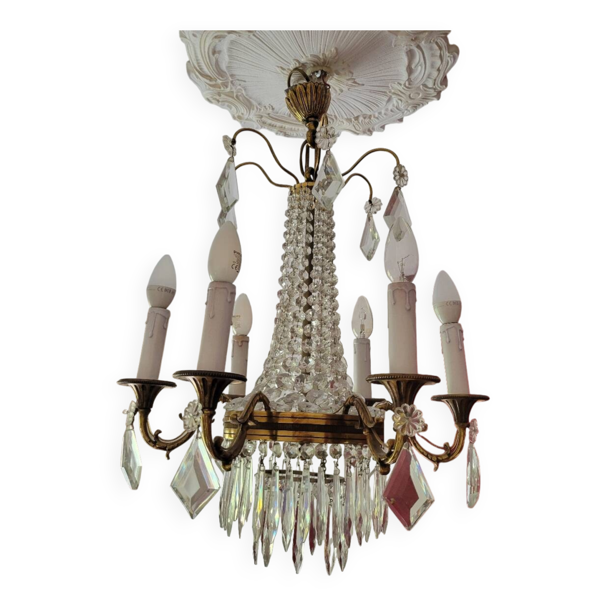 6-light hot air balloon chandelier with crystal pendants, late 19th century