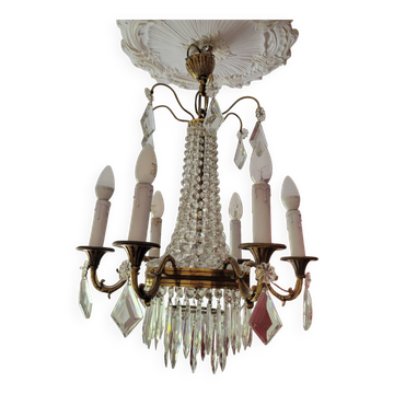 6-light hot air balloon chandelier with crystal pendants, late 19th century