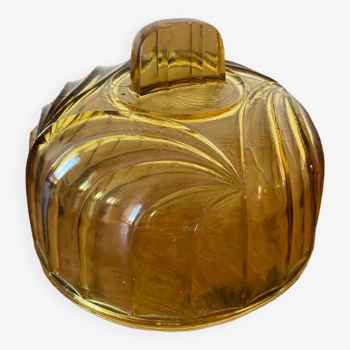 Cloche à fromage couleur miel en verre pressé moulé années 30