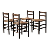 Set of four wooden and straw chairs, around 1960.