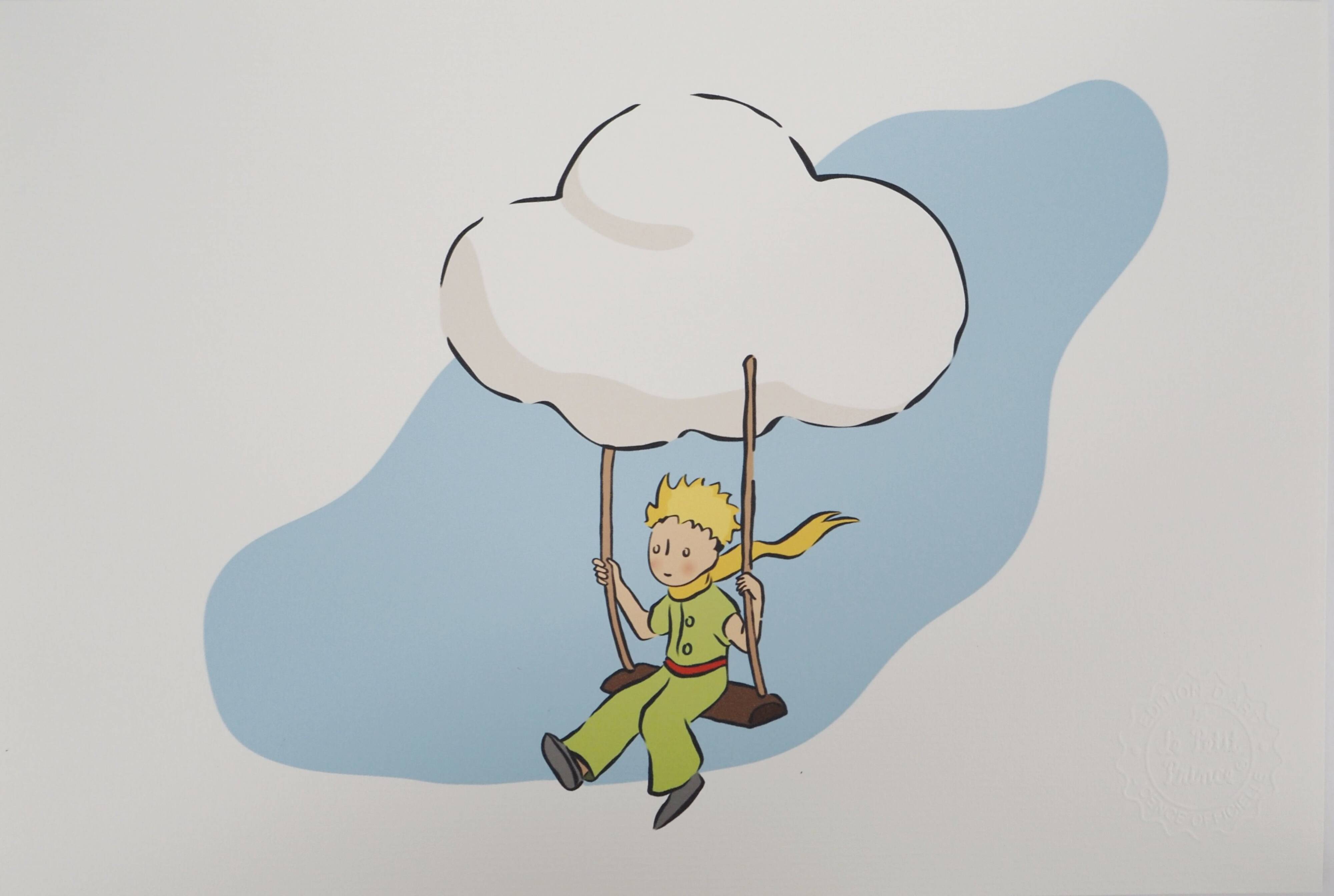 Antoine de Saint-Exupéry: The Little Prince flies with the clouds, lithograph.