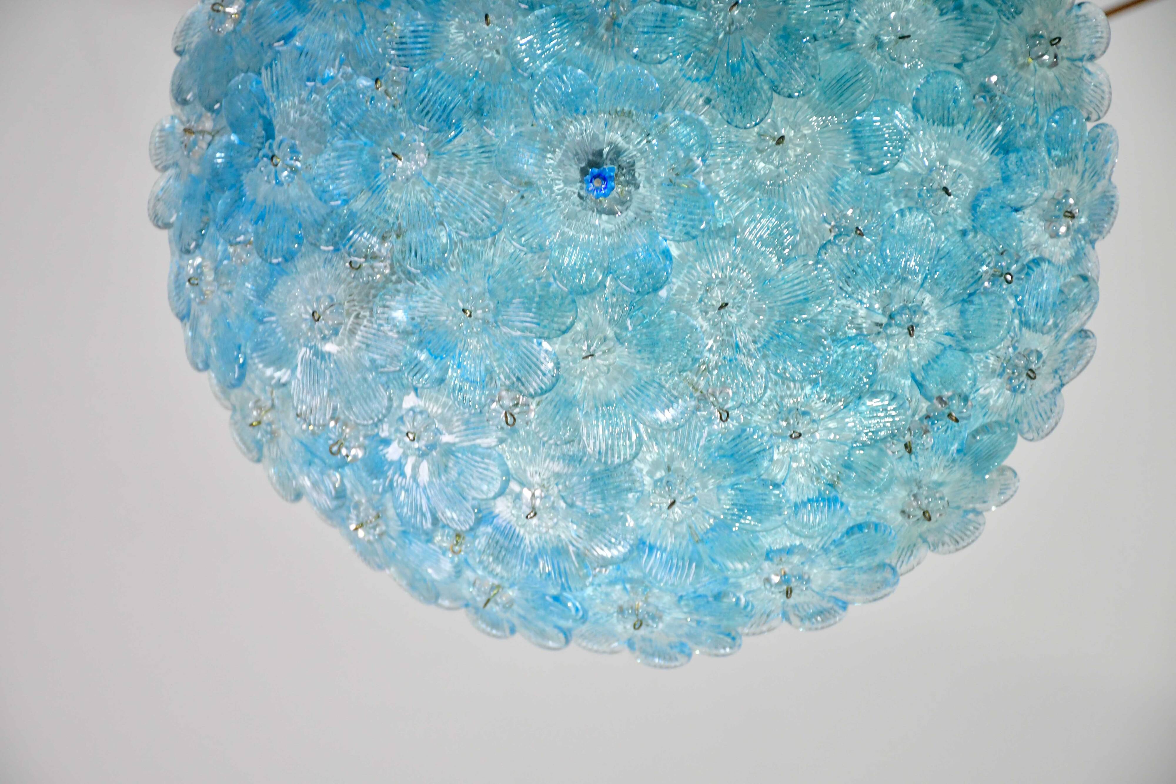 Amazing Murano ceiling light blu rubino flower by Seguso for Venini, Italy