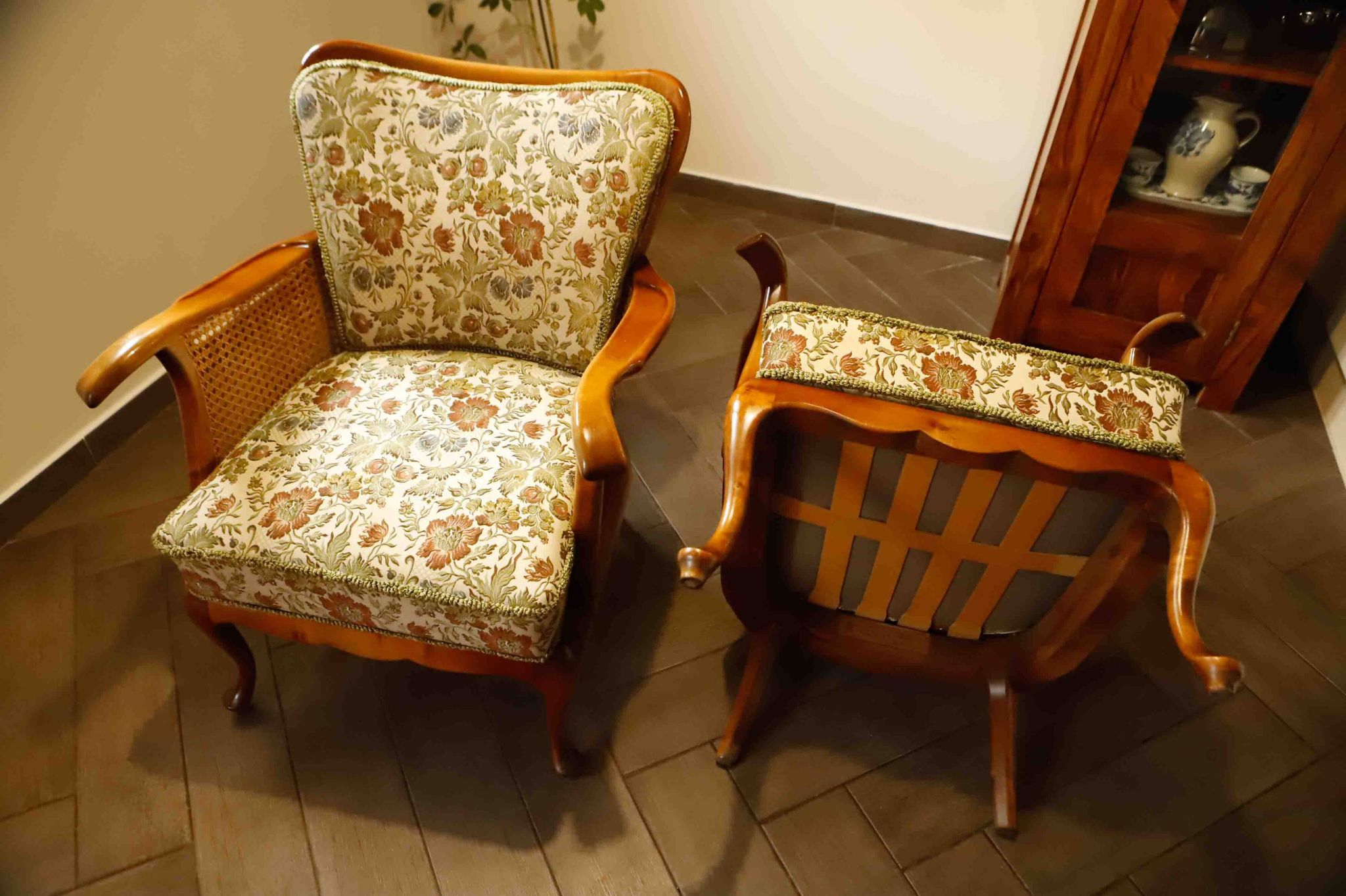 Set of 2 German Chippendale Cane Armchairs by Adolf Wrenger