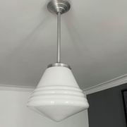 Chandelier art deco, opaline and chrome metal, France 1930