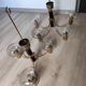 Pair of matching brass and bakelite chandeliers, 3 and 5 branches, 70s milk