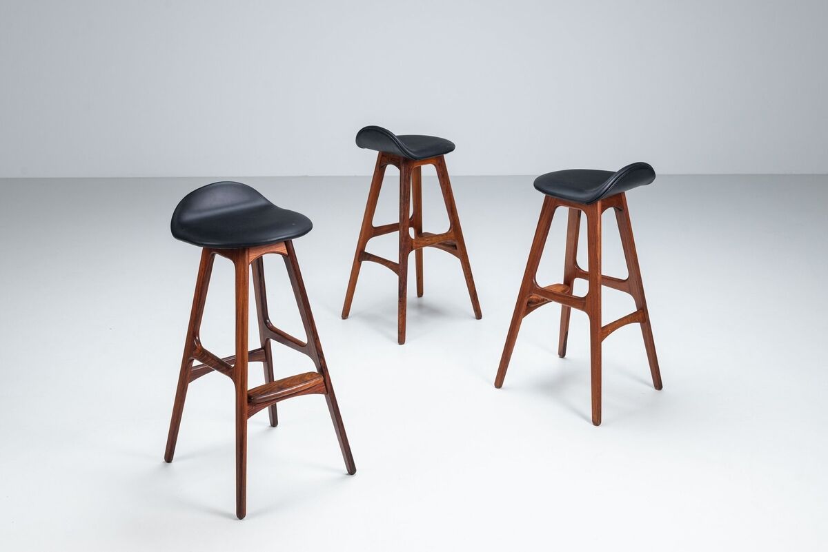 Erik Buch set of three “OD61” bar stools in rosewood Oddense Denmark 1965