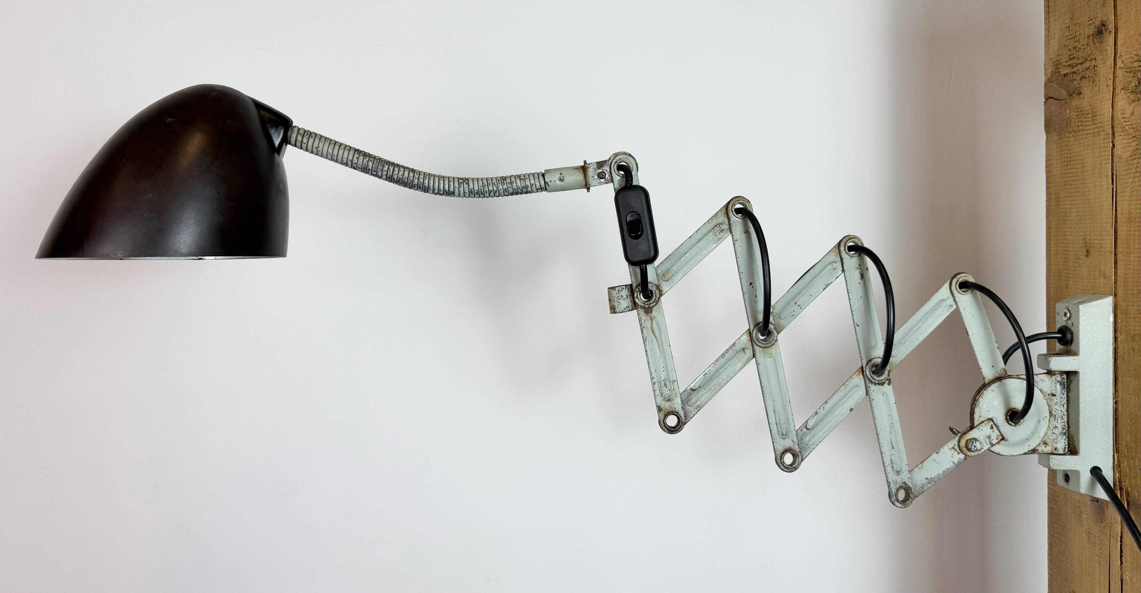 Green Industrial Scissor Wall Lamp from Elektroinstala, 1960s