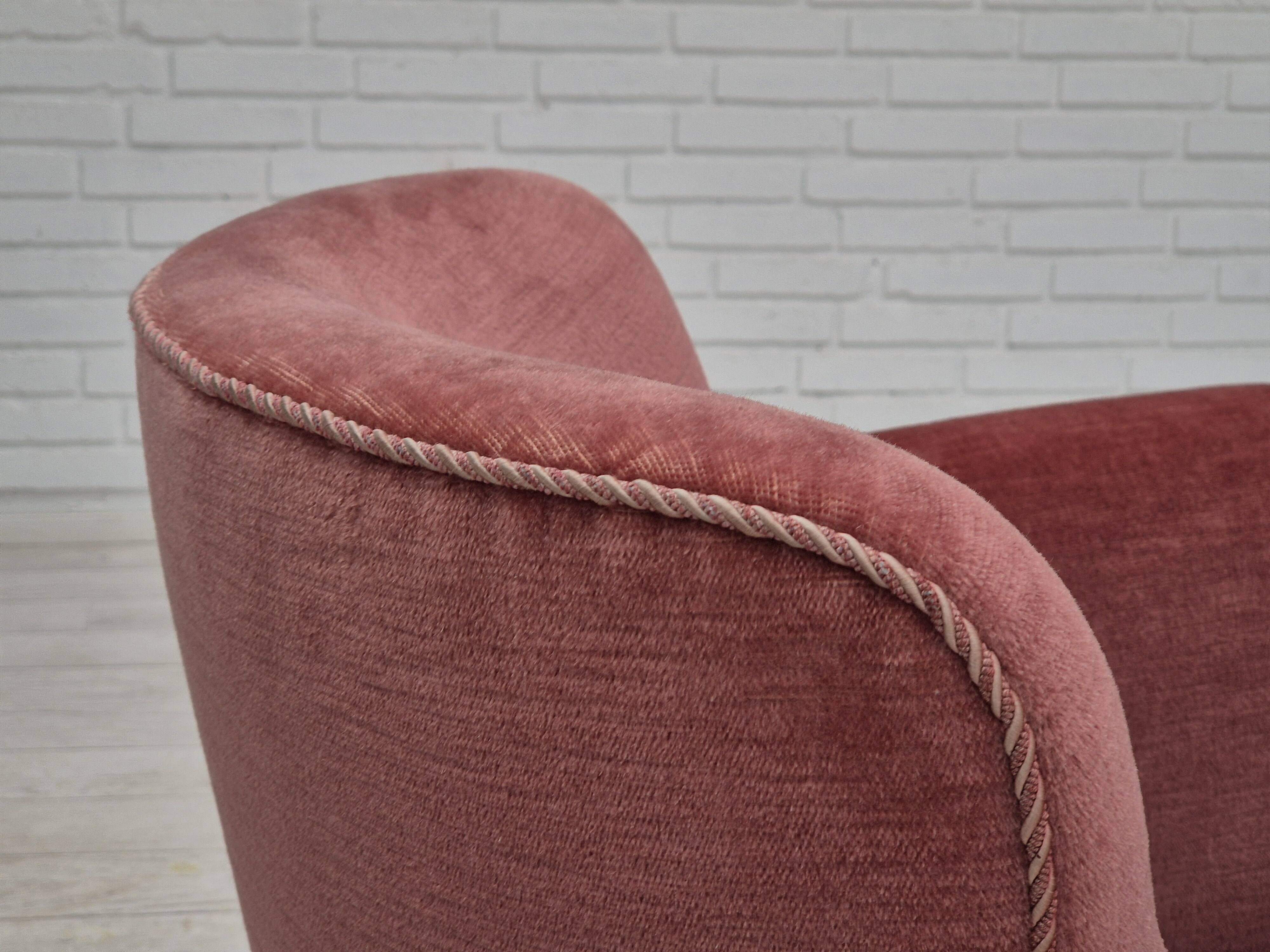 1960s, pair of Danish lounge chairs, original condition, light pink furniture velour.