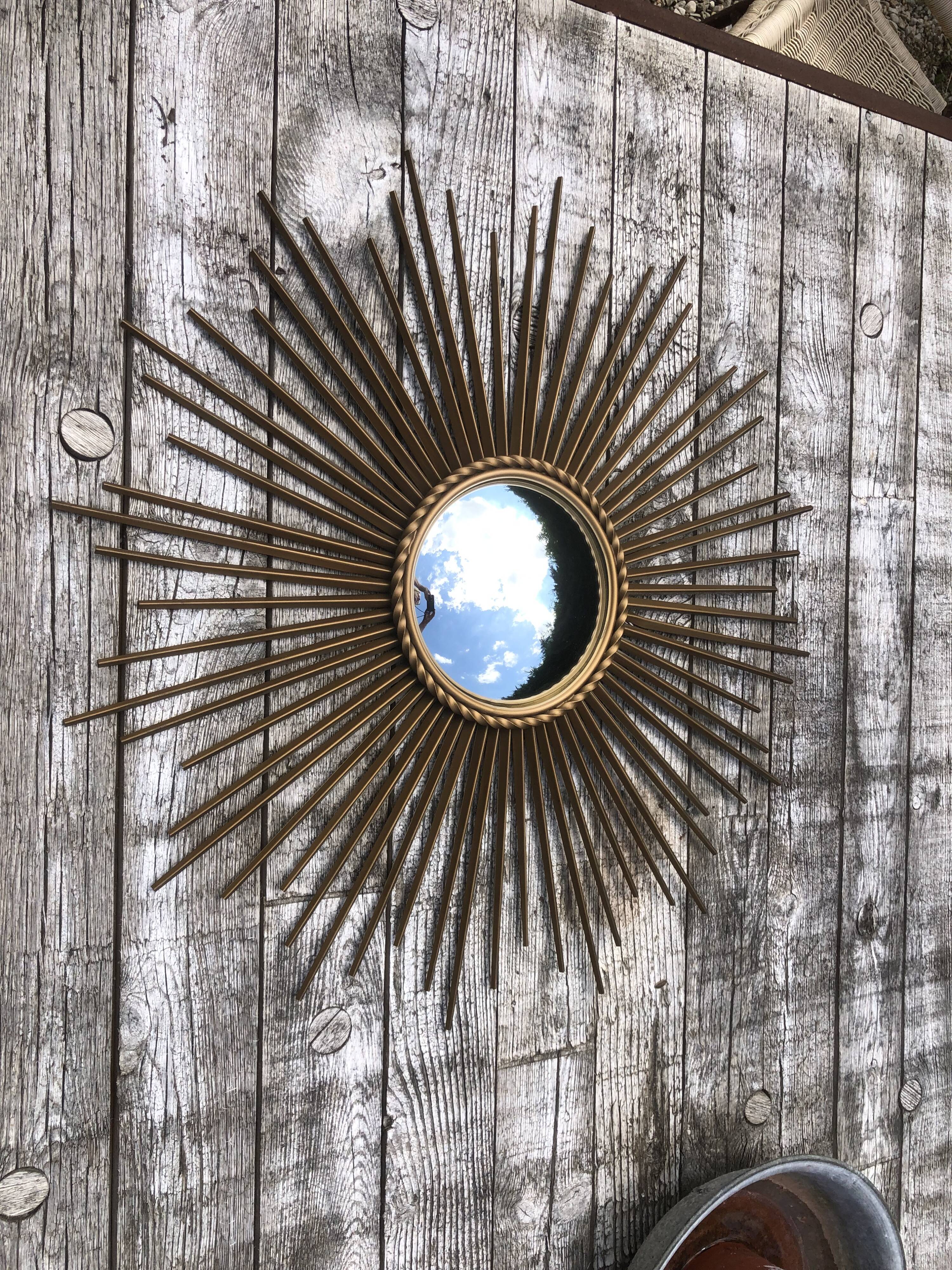 Vintage sun mirror Chaty Vallauris signed with witch's eye Diam 70 cm
