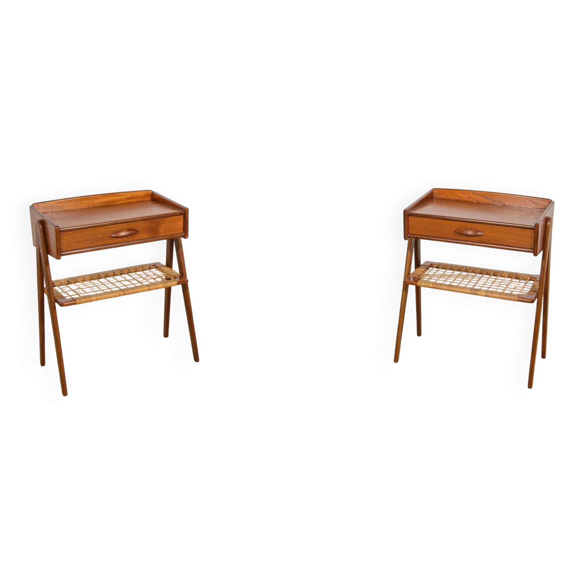 Mid-Century Teak and Rattan Nightstands by Søren Rasmussen, Denmark, 1960s,