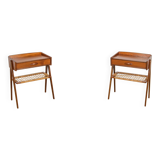 Mid-Century Teak and Rattan Nightstands by Søren Rasmussen, Denmark, 1960s,