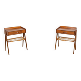 Tables de nuit en teck et rotin de milieu de siècle par Søren Rasmussen, Danemark, années 1960.