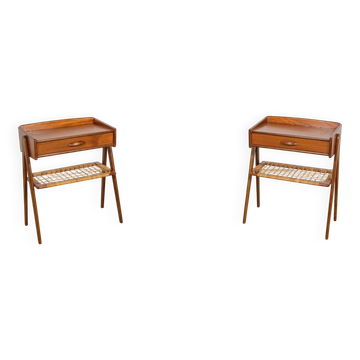 Mid-Century Teak and Rattan Nightstands by Søren Rasmussen, Denmark, 1960s,