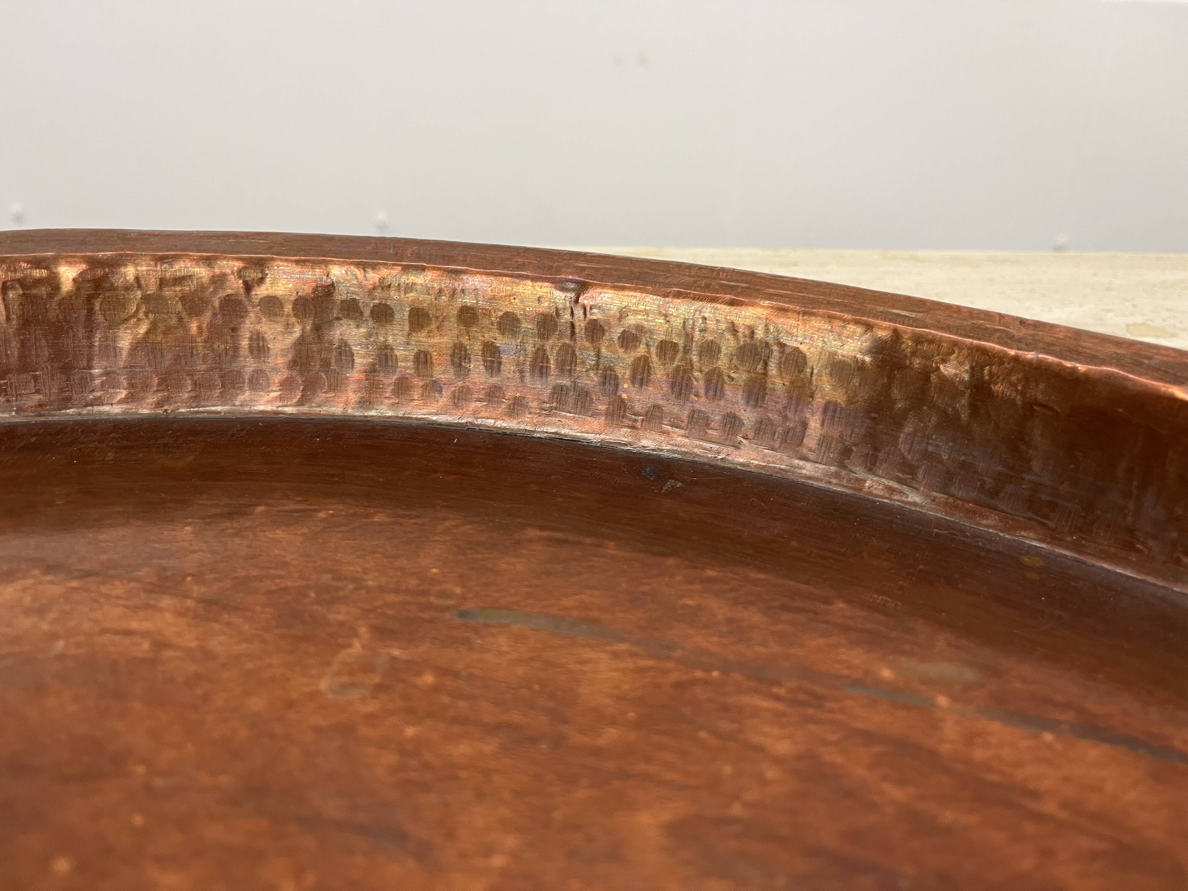 Vintage handcrafted XL round brass tray