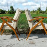 Pair of Scandinavian vintage armchairs in blond wood