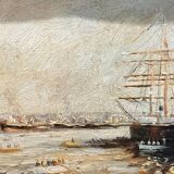 Oil on canvas "bateaux au port" signed e. guilleux
