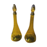 Duo of Italian decanter in green glass.