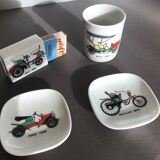 Set of cups, match case collection of old cars Limoges porcelain