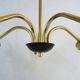 Old 5-branch chandelier, brass and glass tulips, vintage light fixture