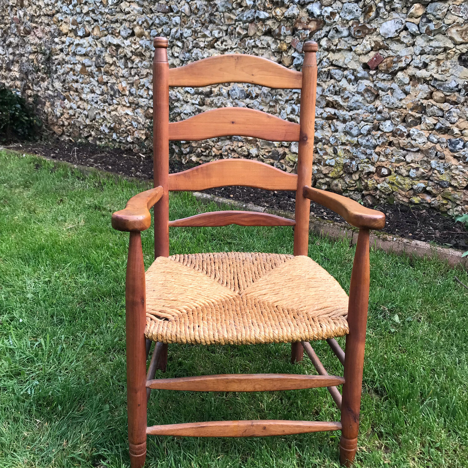 Fauteuil vintage orme et paille