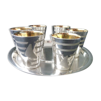 Shot or liqueur service in silver metal