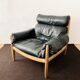 Danish Oak and Leather Lounge Chair with Ottoman