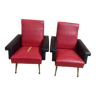 2 retro vintage armchairs in imitation leather red and black color in the is-to restore