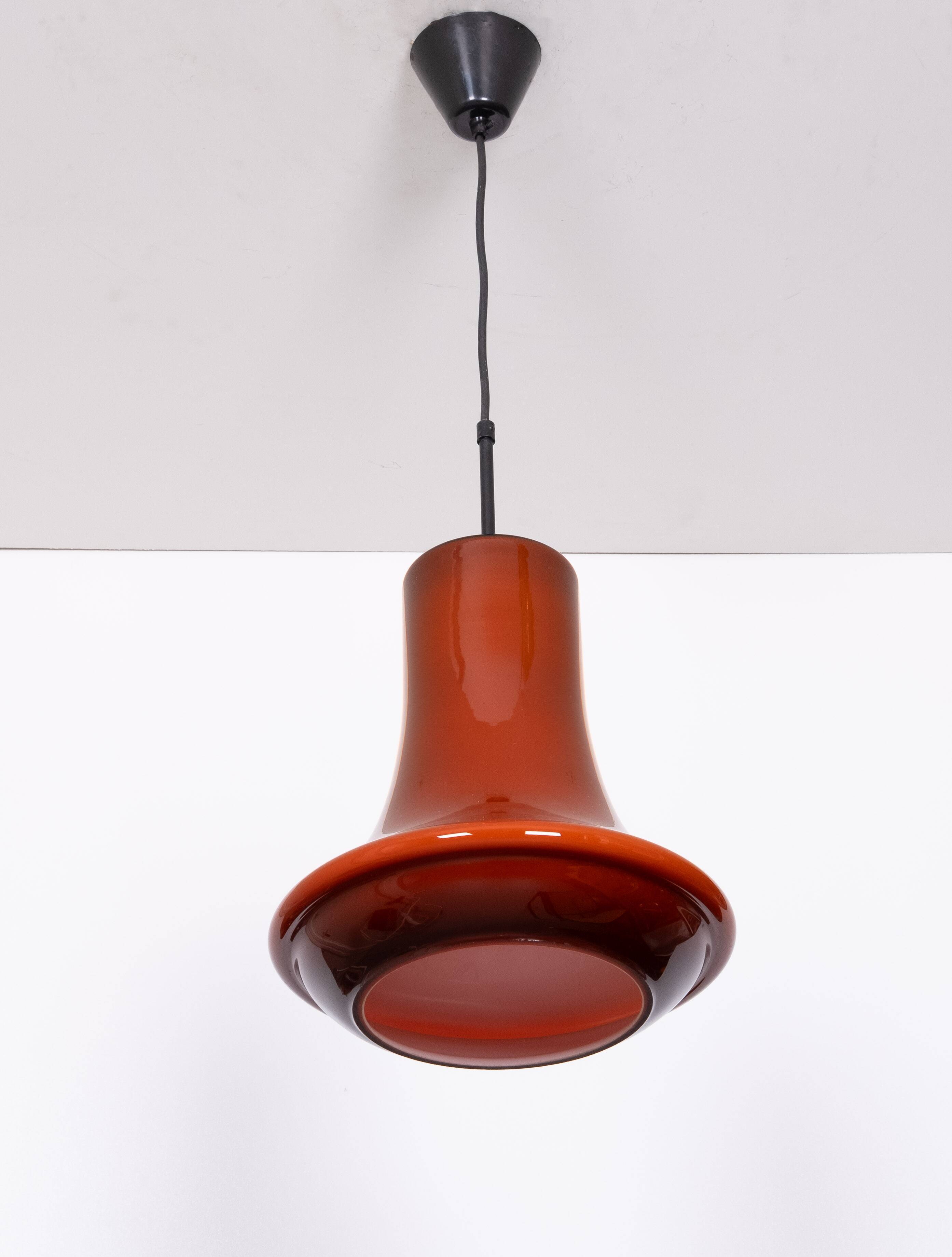 Dark red glass pendant light by Viktor Berndt for Flygsfors Sweden 1960s