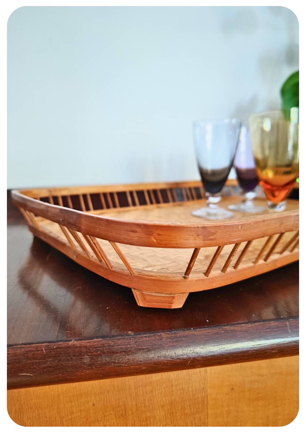 1960s Woven Bananaleaf & Rattan Serving Tray
