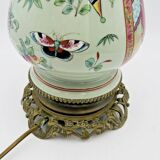 Chinese bronze and porcelain lamp decorated with insects and flowers