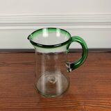 Vintage blown glass jug, green border