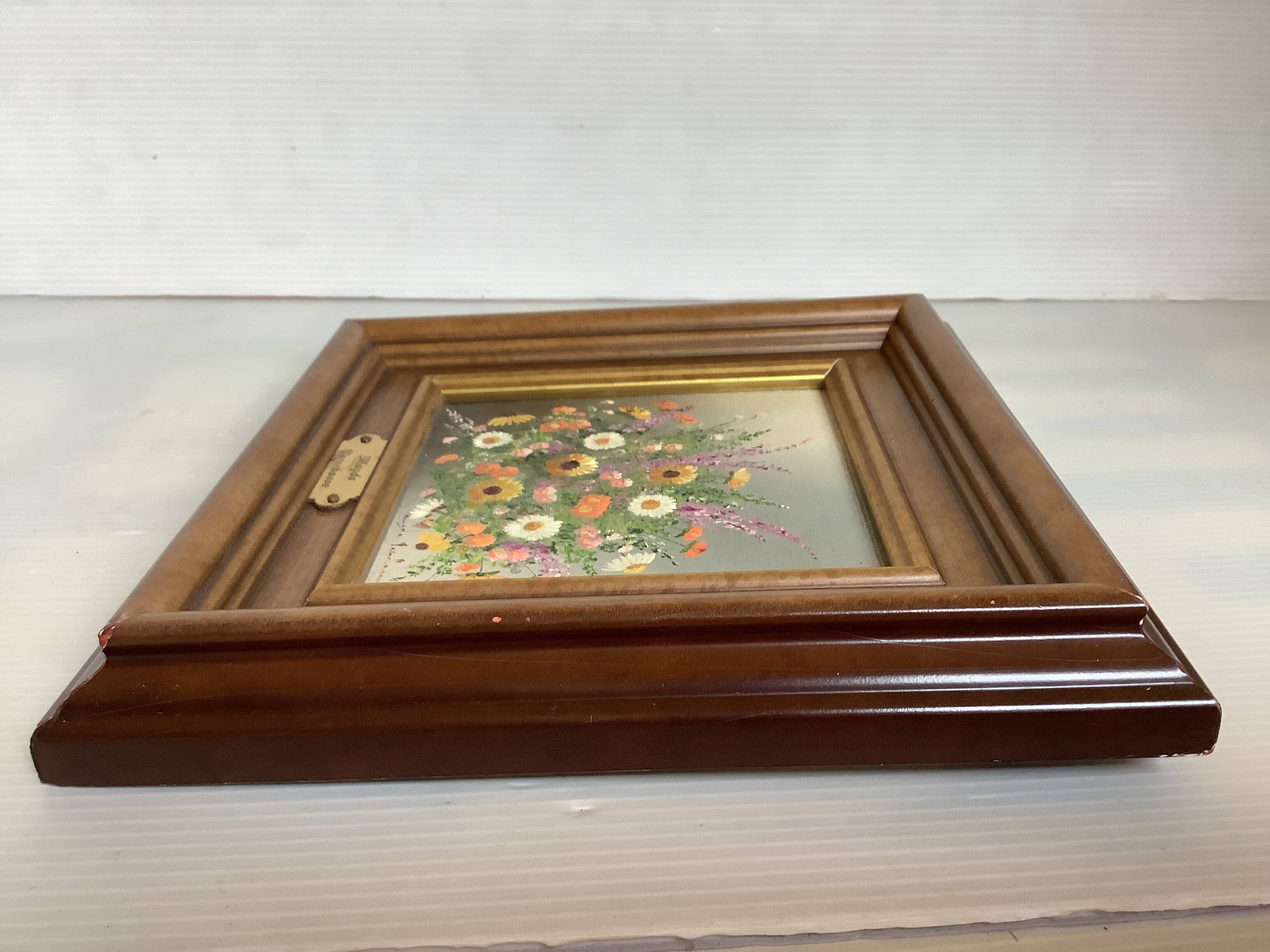 Peinture à l'huile sur isorel "Fleurs" de Magda Verschaeve