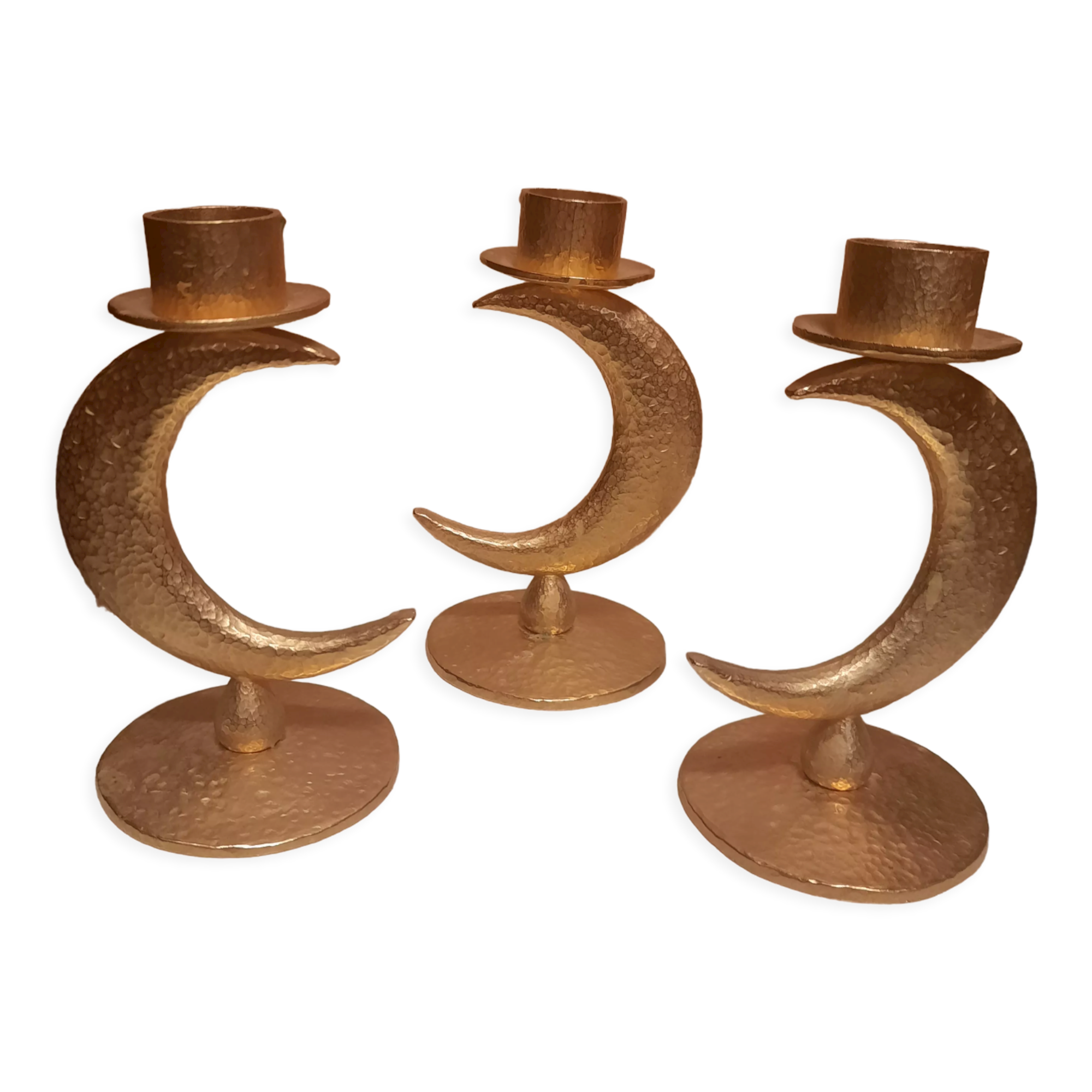 Set of 3 golden candlesticks created by Édouard Rambaud