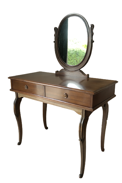 Art Deco style dressing table in mahogany gooseneck mirror