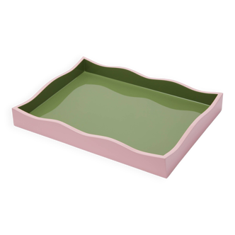 Plateau en laque rose et vert