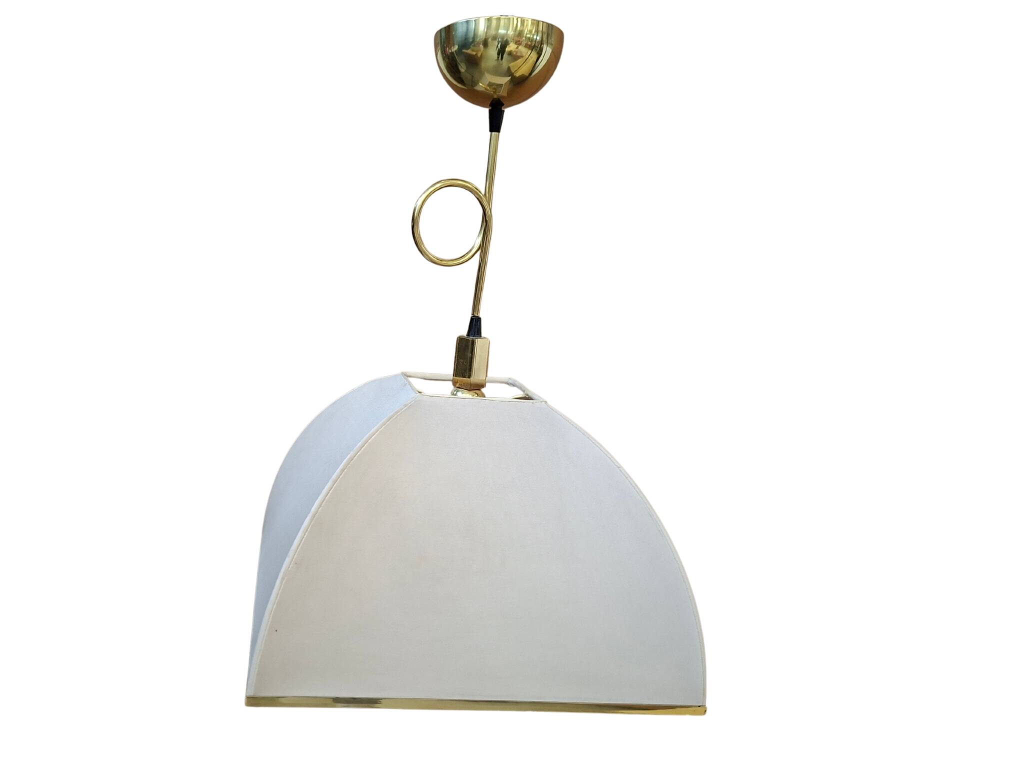 Lampadario Vintage anni '70 in Ottone e Stoffa