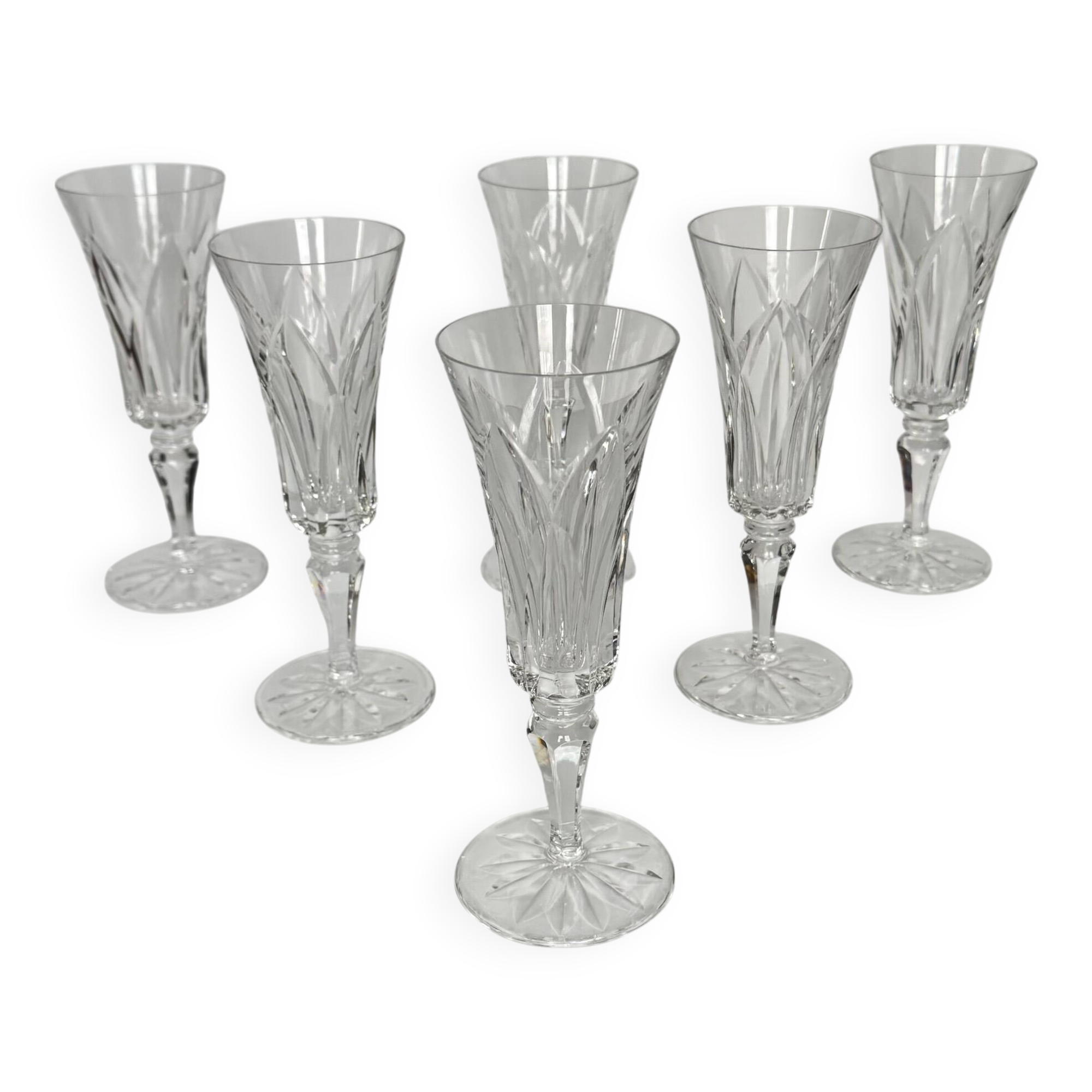 6 Saint-Louis Crystal Champagne Flutes | Camargue Model | 20th Century