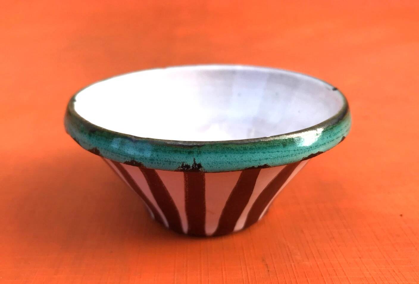 1960s Vallauris glazed ceramic striped bowl