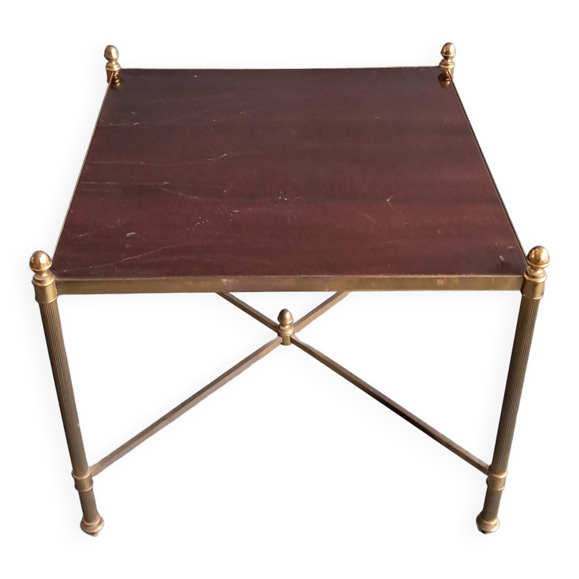 Neoclassical side table in gilded brass and solid mahogany top 1950/1960.