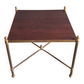 Neoclassical side table in gilded brass and solid mahogany top 1950/1960.