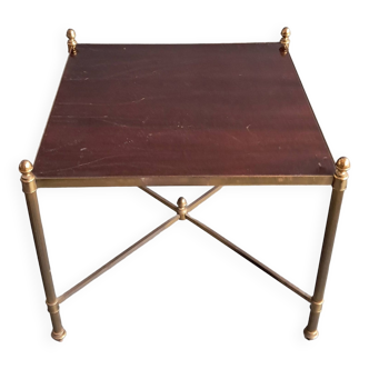 Neoclassical side table in gilded brass and solid mahogany top 1950/1960.