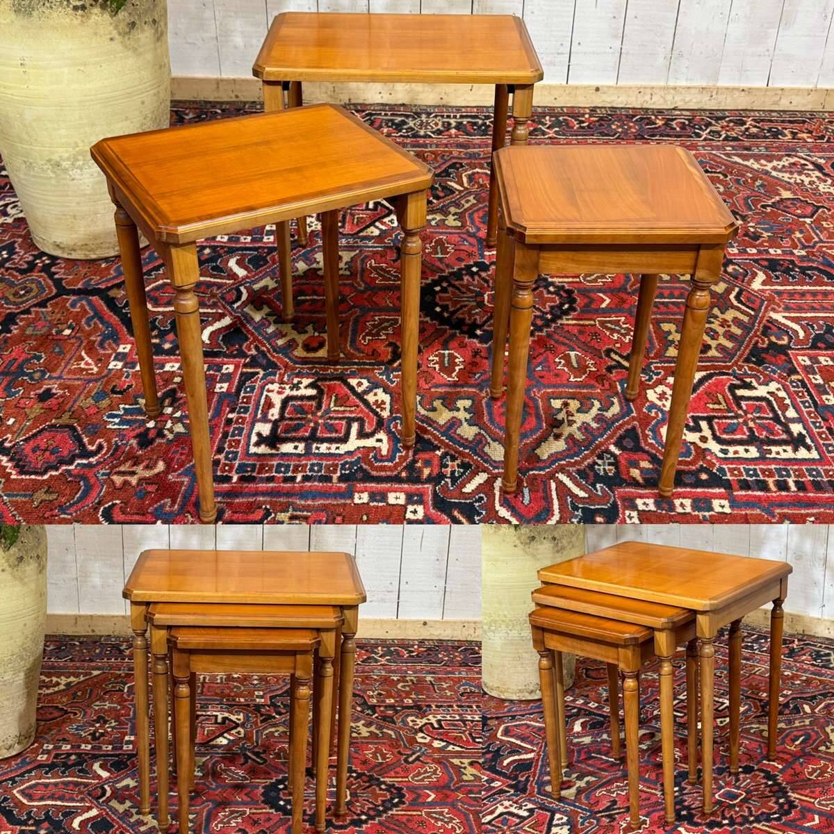 Set of 3 nesting tables in cherry wood from the 1960s.