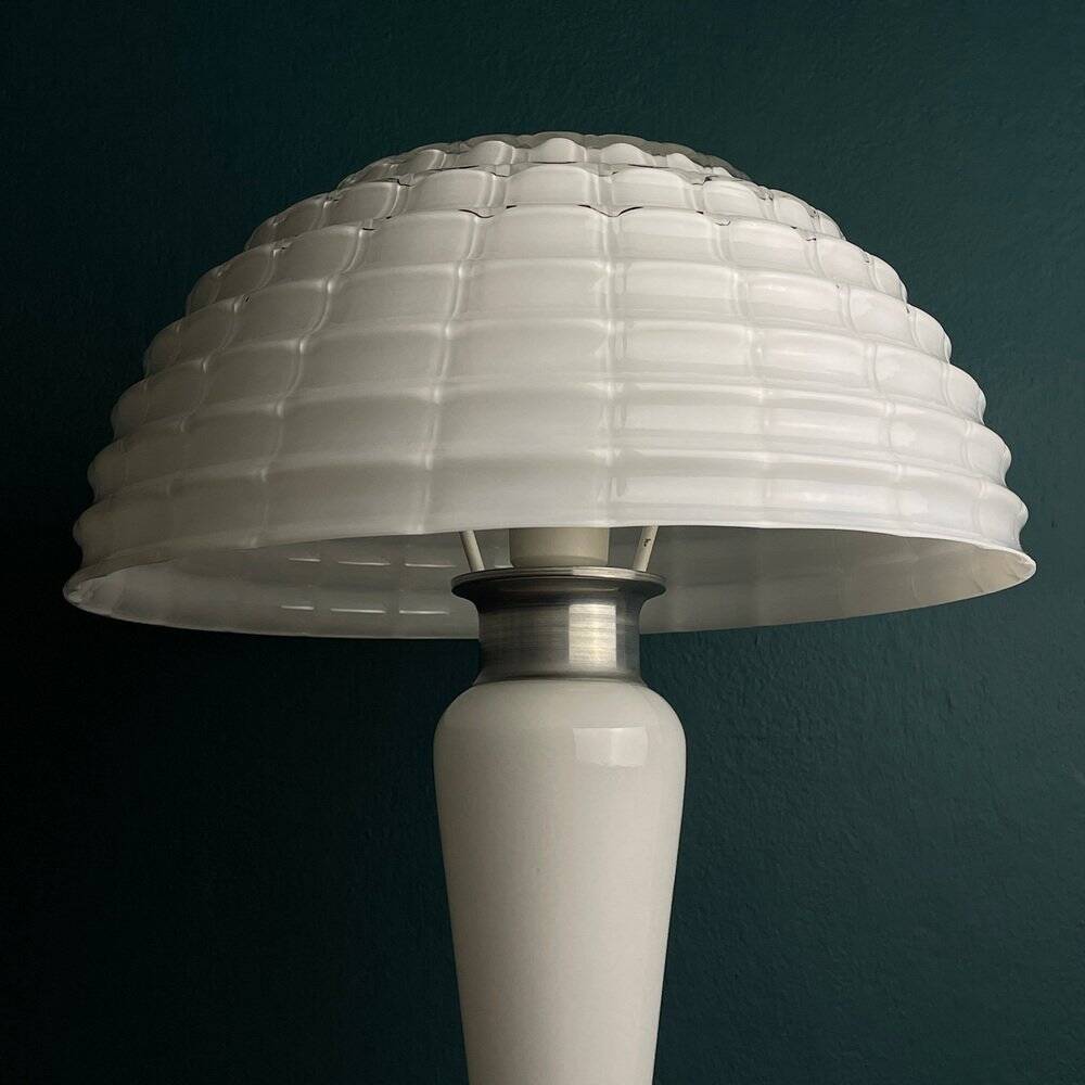 Large Mushroom Table Lamp in White Murano Glass, Italy, 1970s