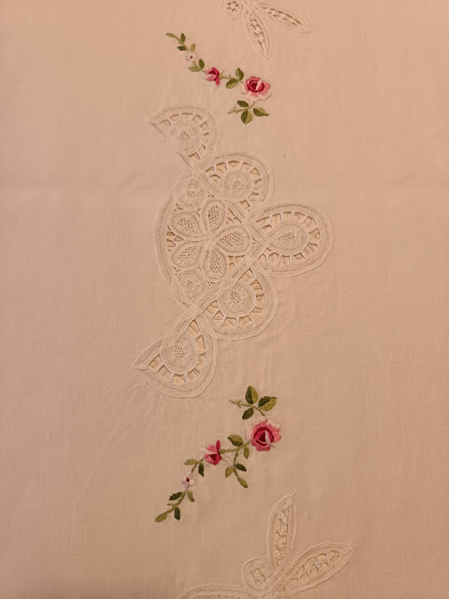 Large antique hand-embroidered tablecloth