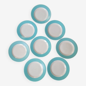 Set of 8 turquoise flat plates l'Amandinoise