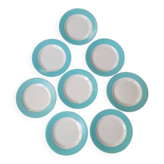 Set of 8 turquoise flat plates l'Amandinoise