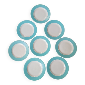 Lot de 8 assiettes plates turquoise l'Amandinoise