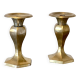 Pair of brass candlesticks, old octagonal base candlestick