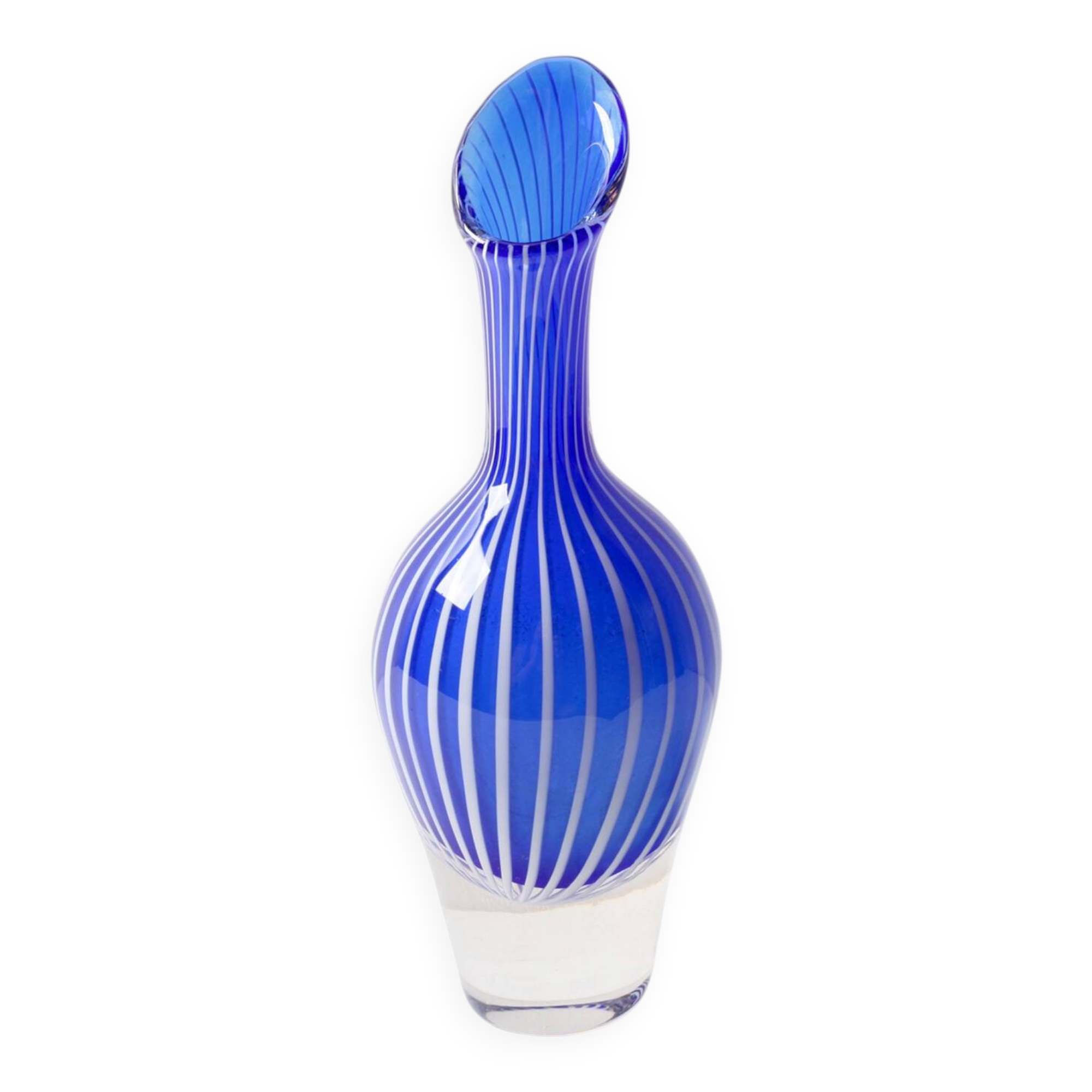 Vase d'art bleu à rayures, rare et de collection, Jan Johansson, Suède, 1975