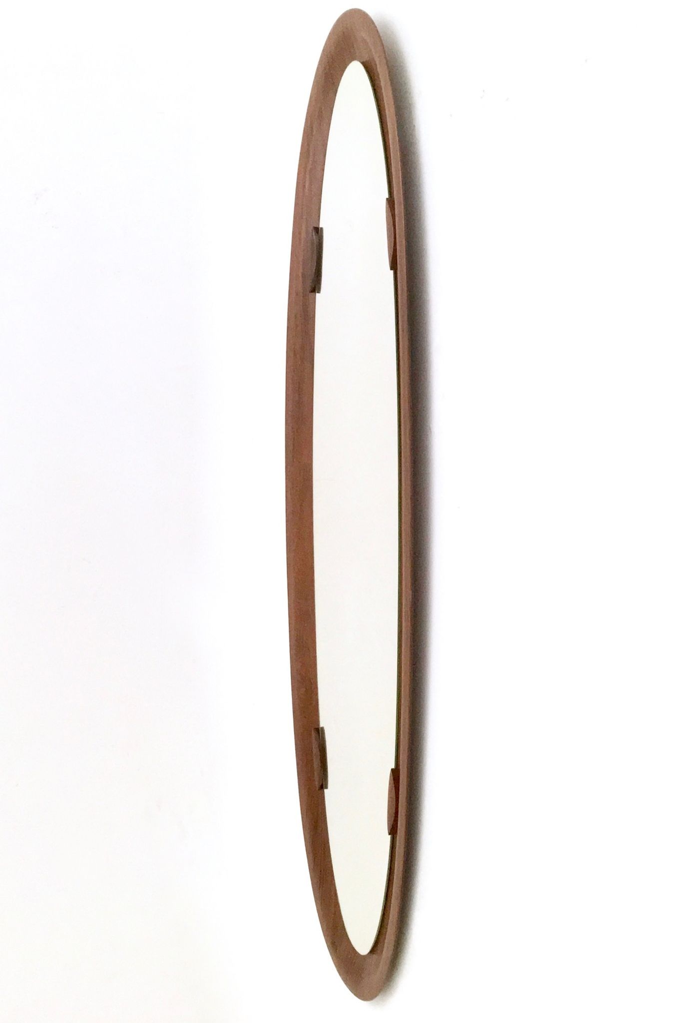 Vintage Postmodern Oval Wall Mirror with a Wooden Frame, Italy